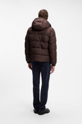 Water-repellent puffer jacket with adjustable hood, Dark Brown
