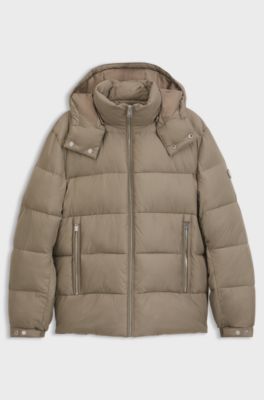 Water-repellent puffer jacket with adjustable hood, Light Brown