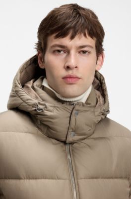 Water-repellent puffer jacket with adjustable hood, Light Brown