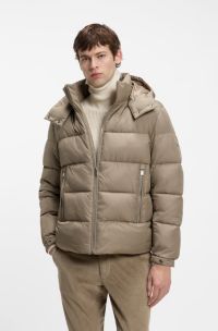 Water-repellent puffer jacket with adjustable hood, Light Brown