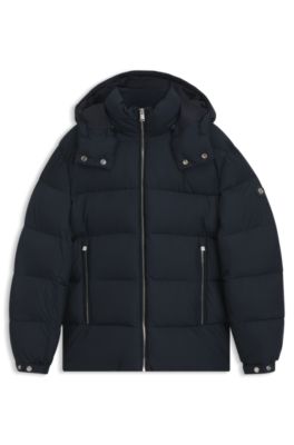 Water-repellent puffer jacket with adjustable hood, Dark Blue
