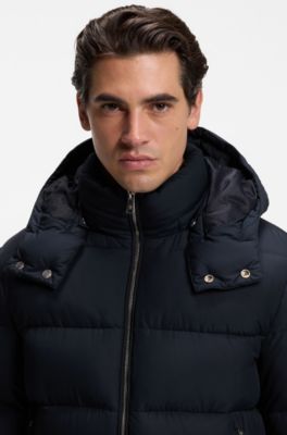 Water-repellent puffer jacket with adjustable hood, Dark Blue