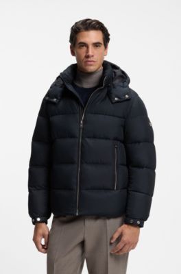 Water-repellent puffer jacket with adjustable hood, Dark Blue