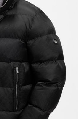 Veste matelass&eacute;e d&eacute;perlante avec jacquard &agrave; micro-monogrammes, Noir