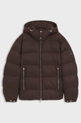 Waterafstotende, gewatteerde jas met micro-monogramjacquard, Donkerbruin