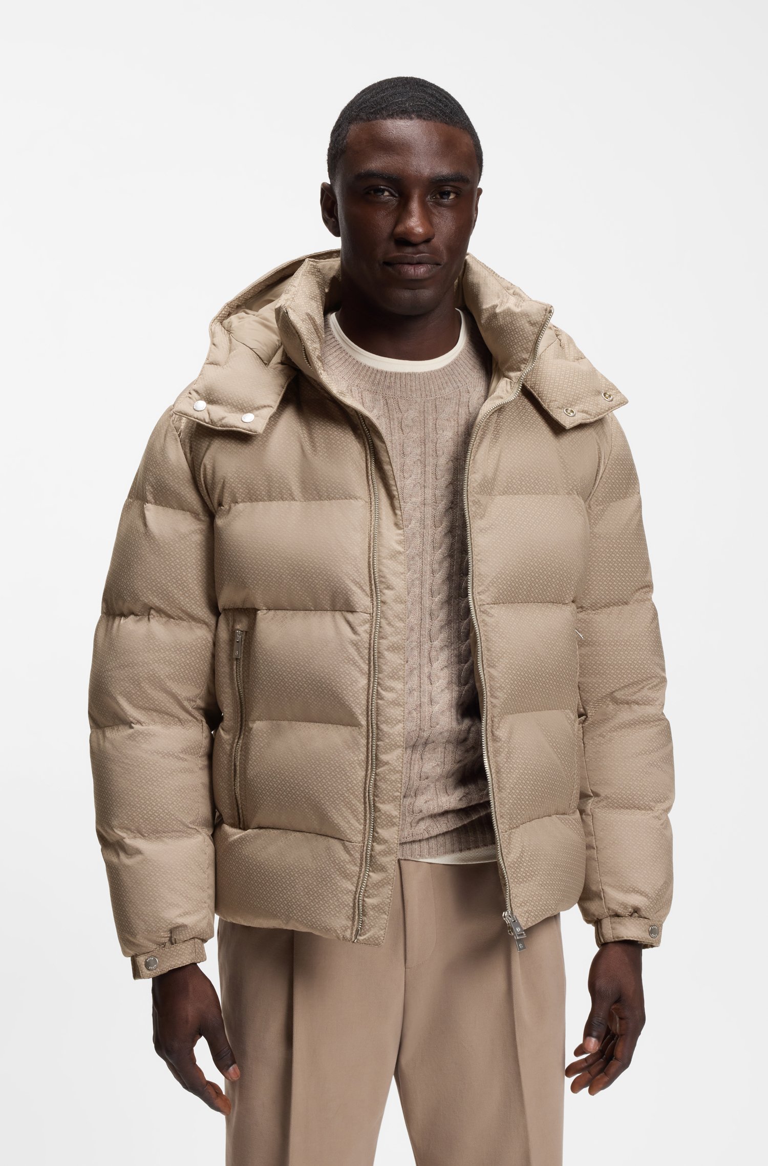 Boss Water-repellent padded jacket with micro-monogram jacquard jackor herr