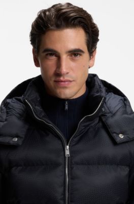 Water-repellent padded jacket with micro-monogram jacquard, Dark Blue