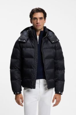 Water-repellent padded jacket with micro-monogram jacquard, Dark Blue