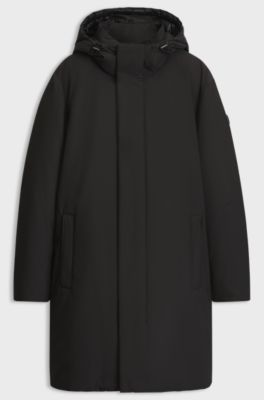 Daunenjacke aus wasserabweisendem Gewebe mit Kapuze, Schwarz
