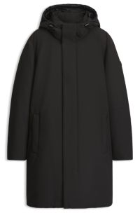 Hooded down jacket in water-repellent fabric, Black