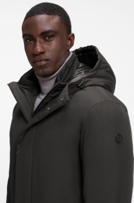 Hooded down jacket in water-repellent fabric, Black