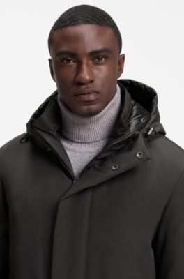 Hooded down jacket in water-repellent fabric, Black