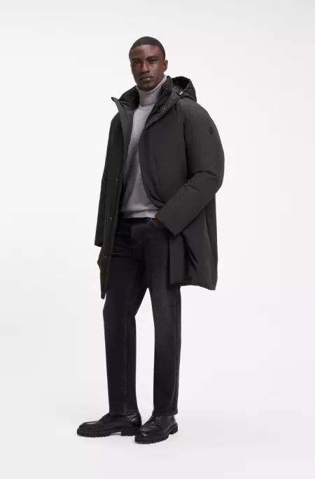 Hooded down jacket in water-repellent fabric