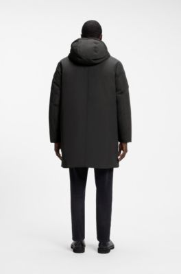 Hooded down jacket in water-repellent fabric, Black