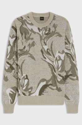 Relaxed-fit sweater with jacquard-knit pattern, Light Beige
