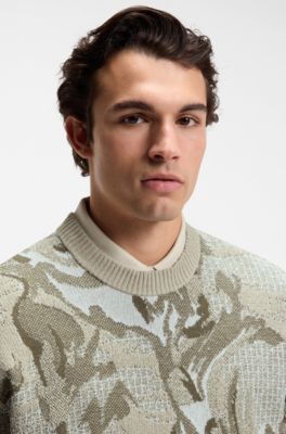 Relaxed-fit sweater with jacquard-knit pattern, Light Beige