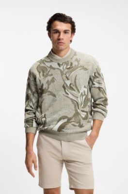 Relaxed-fit sweater with jacquard-knit pattern, Light Beige