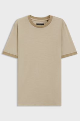 Luxe travel wool T-shirt with FK collar, Light Beige