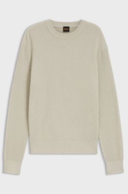 Pullover aus Baumwoll-Mix mit Rippstrick, Hellbeige