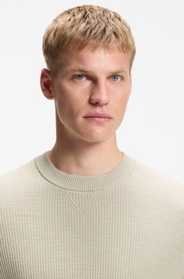 Pullover aus Baumwoll-Mix mit Rippstrick, Hellbeige