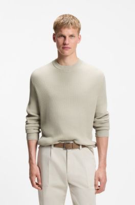 Pullover aus Baumwoll-Mix mit Rippstrick, Hellbeige