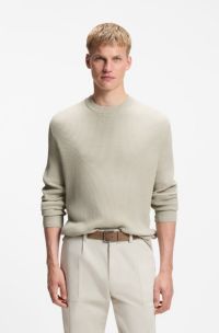 Cotton-blend sweater with ribbed knit, Light Beige