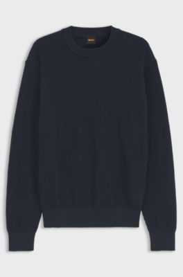 Maglione in misto cotone con lavorazione a coste, Blu scuro