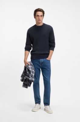 Maglione in misto cotone con lavorazione a coste, Blu scuro