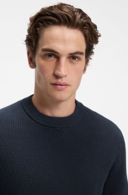 Pullover aus Baumwoll-Mix mit Rippstrick, Dunkelblau