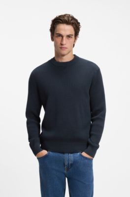Pullover aus Baumwoll-Mix mit Rippstrick, Dunkelblau