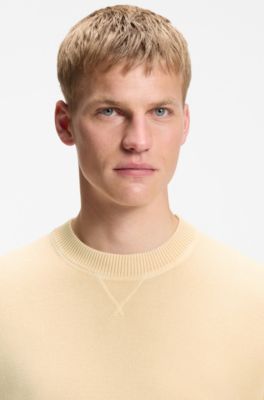 Cotton sweater with ribbed side seams, Light Orange