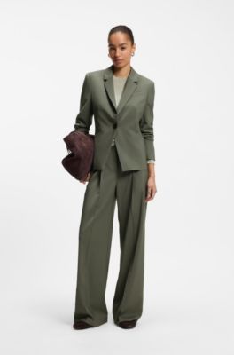 Blazer slim fit in lana vergine italiana, Verde scuro