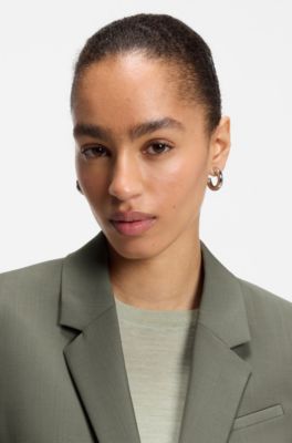 Blazer slim fit in lana vergine italiana, Verde scuro
