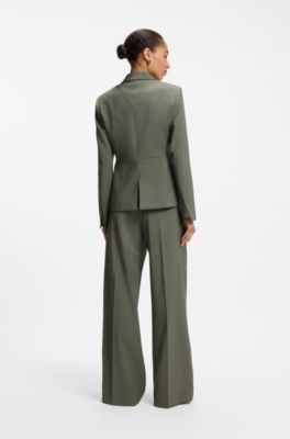 Blazer slim fit in lana vergine italiana, Verde scuro