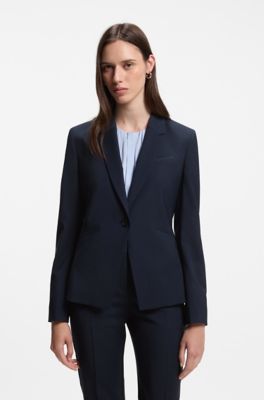 Slim-fit blazer in Italian virgin wool, Dark Blue