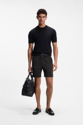 Modern-fit patterned shorts with stretch fabric, Black