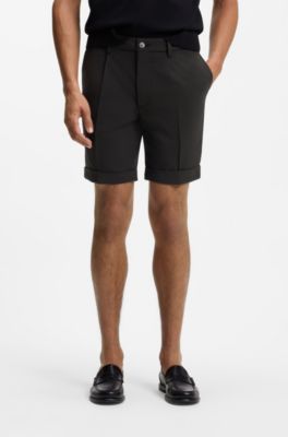 Modern-fit patterned shorts with stretch fabric, Black