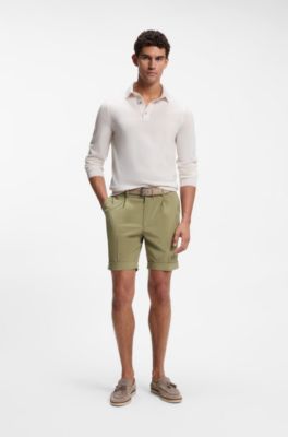 Modern-fit patterned shorts with stretch fabric, Khaki