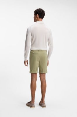Modern-fit patterned shorts with stretch fabric, Khaki