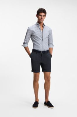 Modern-fit patterned shorts with stretch fabric, Dark Blue