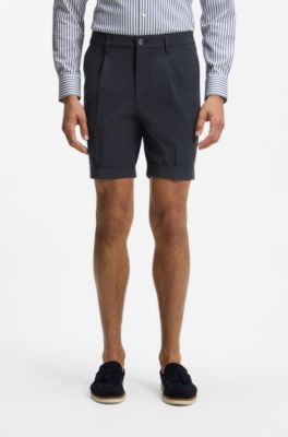 Modern-fit patterned shorts with stretch fabric, Dark Blue