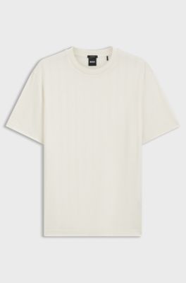 Regular-fit T-shirt in cotton with raised jacquard structure, Natural