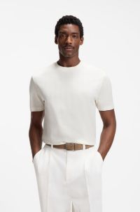 Regular-fit T-shirt in cotton with raised jacquard structure, Natural