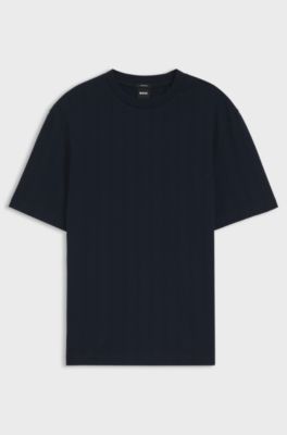 Regular-fit T-shirt in cotton with raised jacquard structure, Dark Blue