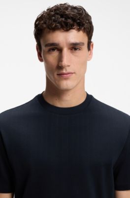 Regular-fit T-shirt in cotton with raised jacquard structure, Dark Blue