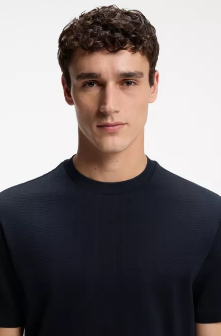 T-shirt Regular en coton avec structure jacquard en relief