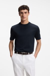 Regular-fit T-shirt in cotton with raised jacquard structure, Dark Blue