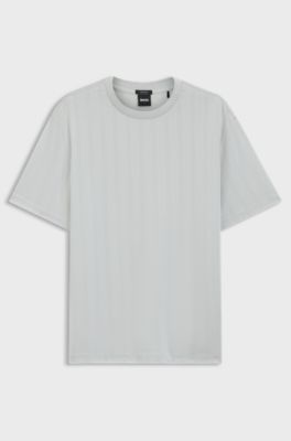 T-shirt regular fit in cotone con lavorazione jacquard a rilievo, Celeste
