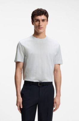 Regular-fit T-shirt in cotton with raised jacquard structure, Light Blue