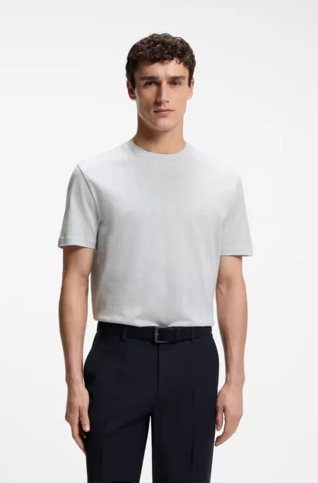 Regular-fit T-shirt in cotton with raised jacquard structure